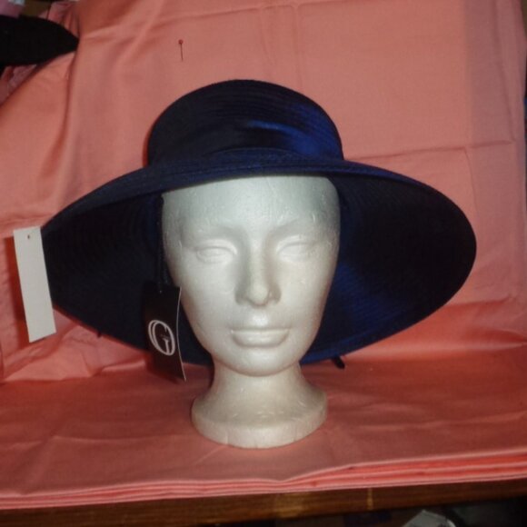 NEW FABULOUS NAVY BLUE DRESS HAT GIOVANNIO BY EMMA,ITALY-SIZE 7/7.5 MEDIUM-WOW! - Picture 5 of 7